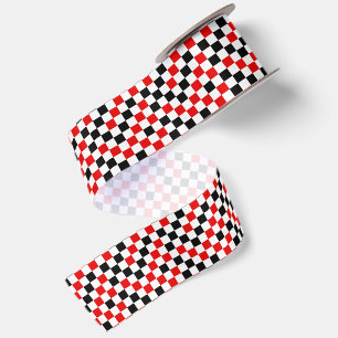 Red Black and White Chequered Satin Ribbon