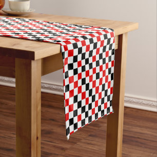 Red Black and White Chequered  Short Table Runner