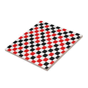 Red Black and White Chequered Tile