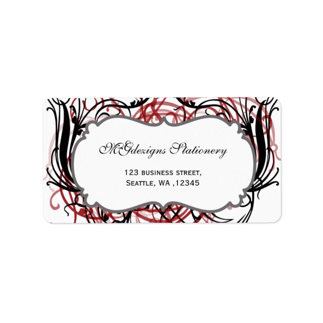 red, black and white Chic Business address labels (Front)