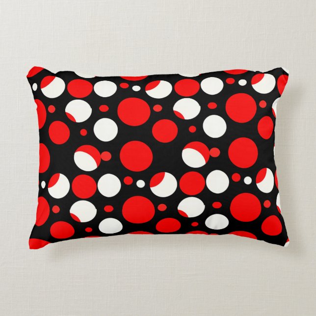 Red Black and White Circles Pattern Accent Pillow (Front)