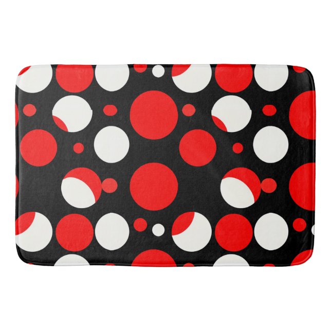 Red Black and White Circles Pattern Bath Mat (Front)