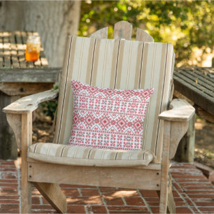 Red Black And White Classic Nordic Fair Isle Motif Outdoor Pillow