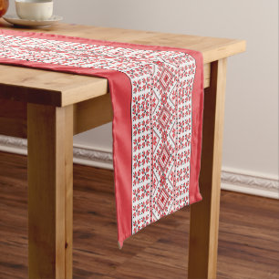 Red Black And White Classic Nordic Fair Isle Motif Short Table Runner