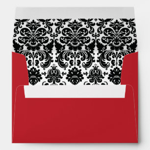 Red, Black and White Damask Wedding Envelope