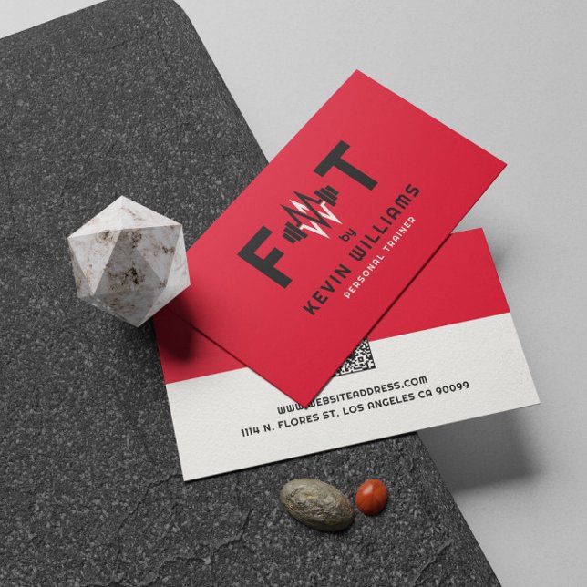 Red, Black and White Fitness Trainer Business Card (Creator Uploaded)