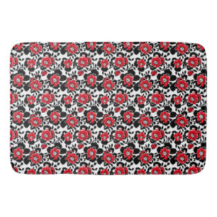Red, Black and White Flowers Pattern Bath Mat