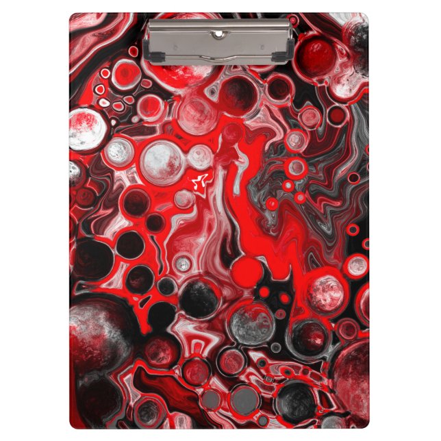 Red, Black and White Fluid Art Marble    Clipboard (Front)