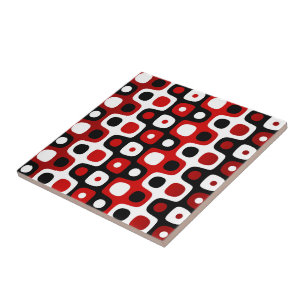 Red Black and White Geometric Pattern Tile