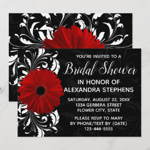 Red Black and White Gerbera Daisy Bridal Shower Invitation