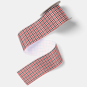 Red Black and White Gingham Check Satin Ribbon