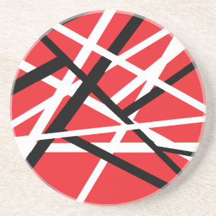 red, black, and white graphic coaster