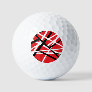 red, black, and white graphic golf balls