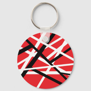 red, black, and white graphic keychain