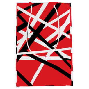 red, black, and white graphic medium gift bag