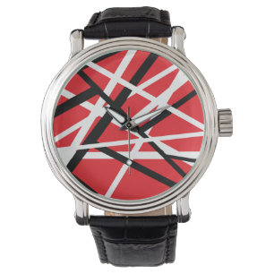 red, black, and white graphic watch