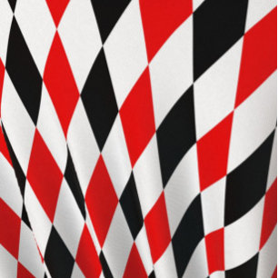 Red Black and White Harlequin Diamonds Pattern Fabric