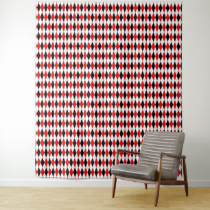 Red Black and White Harlequin Diamonds Pattern Tapestry