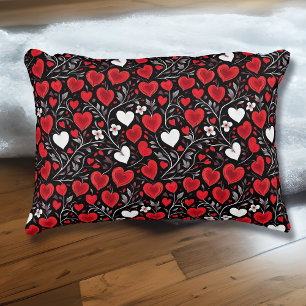 Red, Black and White Hearts and Flowers Pattern Accent Pillow