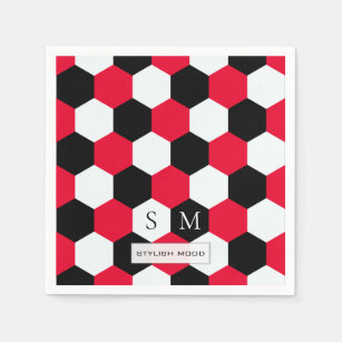 Red, Black and White Hexagons Monogram Napkin
