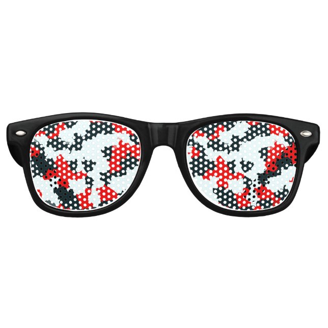 Red Black and White Irregular Abstract Retro Sunglasses (Front)