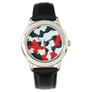 Red Black and White Irregular Abstract Watch