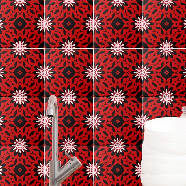 Red Black And White Kaleidoscopic Geometric  Tile (Creator Uploaded)