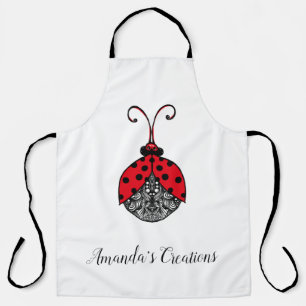 Red black and white Line tangle ladybug Apron