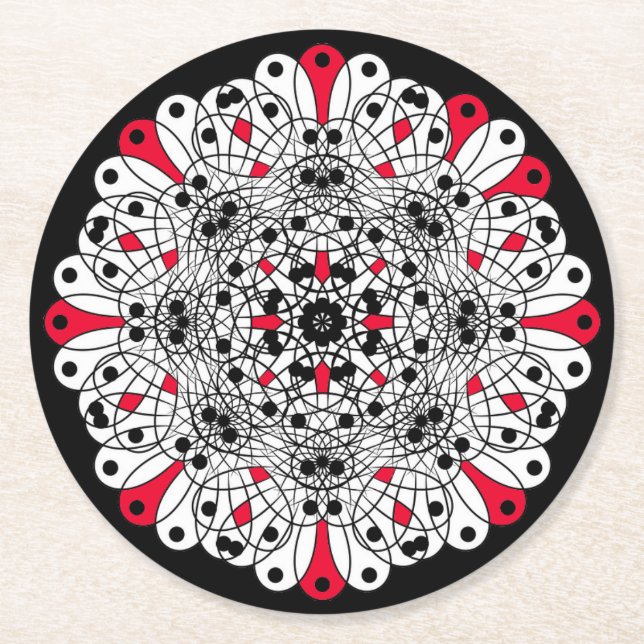 Red, Black and White Mandala  Coasters (Front)