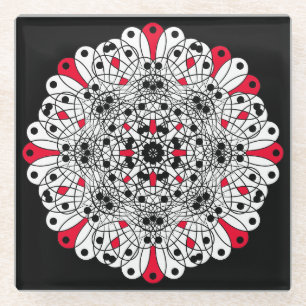 Red, Black and White Mandala  Glass Coasters