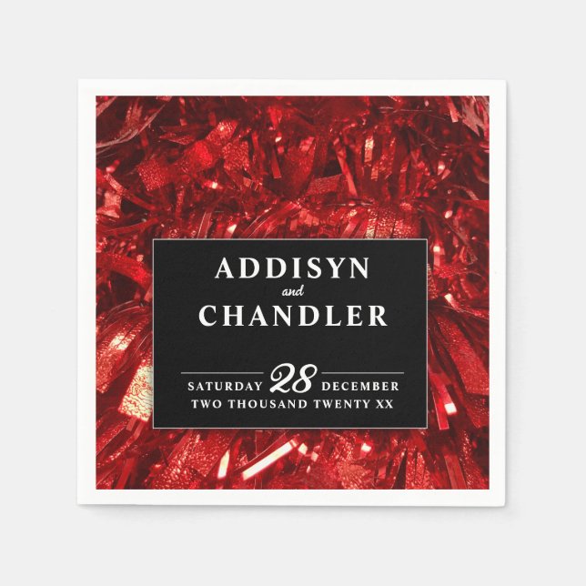 Red Black and White Modern Christmas Wedding Napkin (Front)