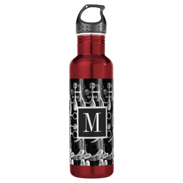 Red, Black, and White Monogram Clarinet 710 Ml Water Bottle (Front)