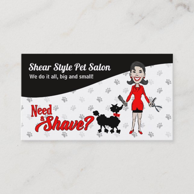Red Black and White Need A Shave Pet Grooming Appointment Card (Front)
