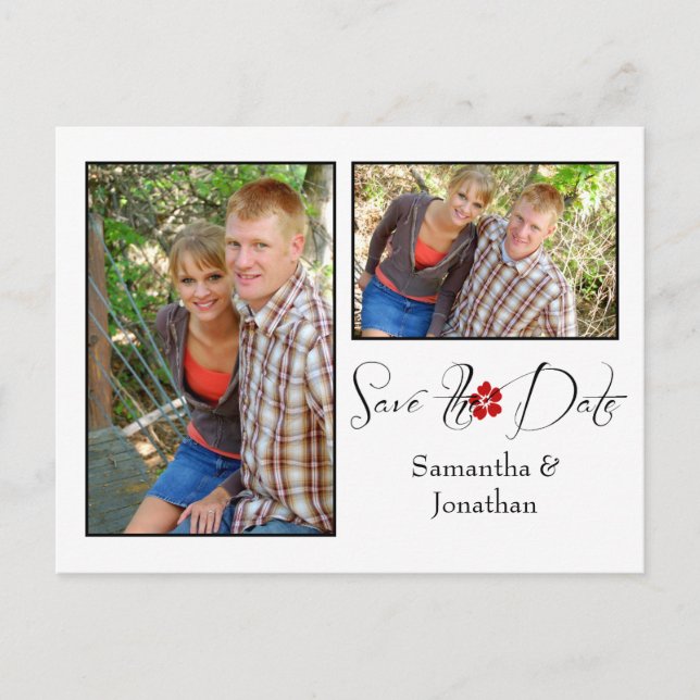 Red Black and White Photo Collage Save The Date Announcement Postcard (Front)