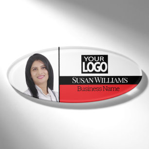 Red, Black and White Photo ID Name Tag