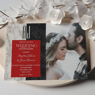 Red Black and White Photo Wedding Invitation