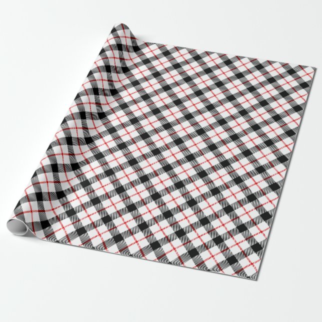 Red Black and White Plaid Holiday Wrapping Paper (Unrolled)