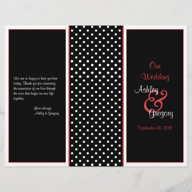Red, Black, and White Polka Dot Wedding Program (Front)