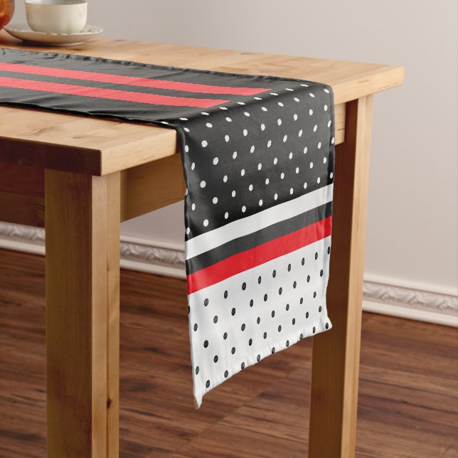 Red, Black and White Polka Dots Short Table Runner (In Situ)
