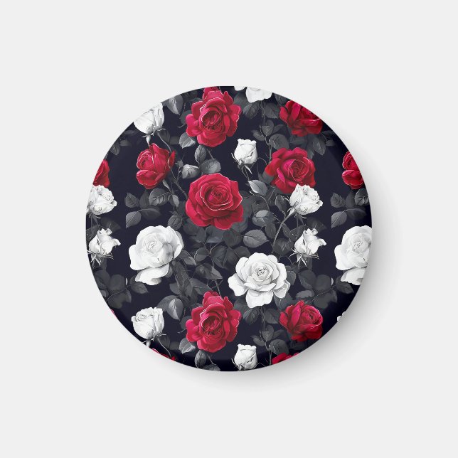 Red Black and White Roses Goth Magnet (Front)