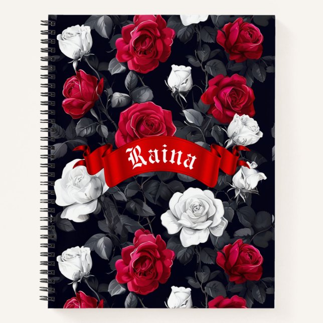 Red Black and White Roses Goth Notebook (Front)
