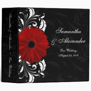 Red, Black and White Scroll Gerbera Daisy Binder