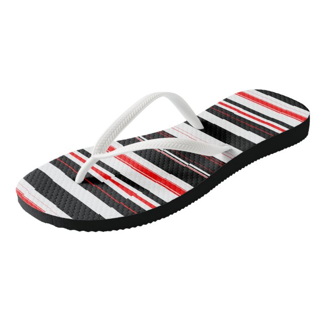 Red Black and White stripes Flip Flops (Angled)