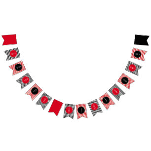 Red black and white stripes Happy Birthday  Bunting Flags