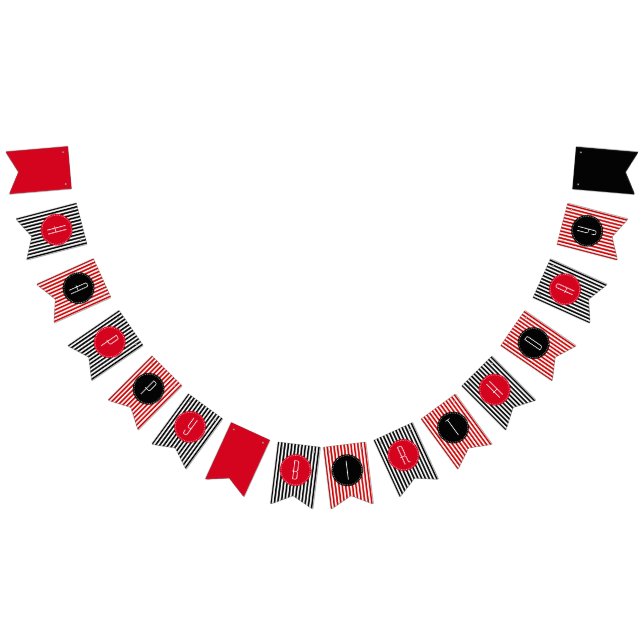 Red black and white stripes Happy Birthday  Bunting Flags (All)