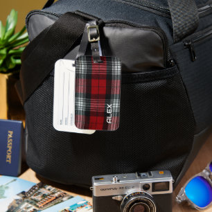 Red Black and White Tartan – Classic Plaid Fabric  Luggage Tag