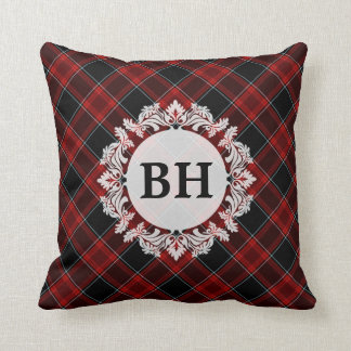 Red Black and White Tartan Plaid Pattern Throw Pillow