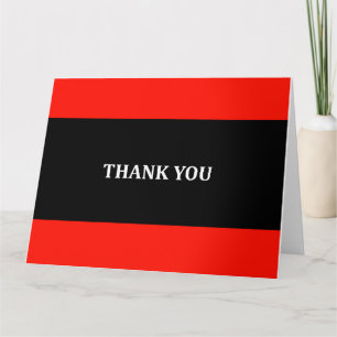 Red, black and white text Thank you greeting card. Card