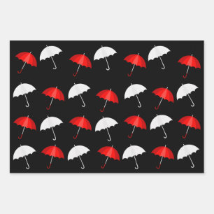 Red, Black and White Umbrellas Patterns Wrapping Paper Sheet