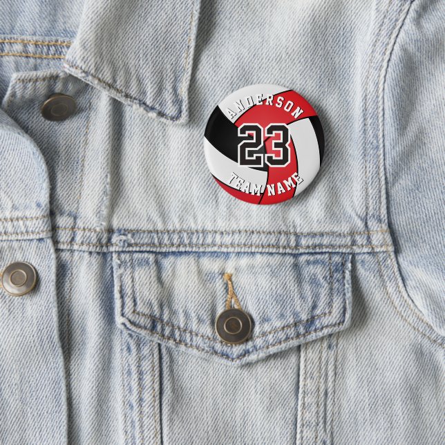 Red, Black and White Volleyball 🏐 2 Inch Round Button (In Situ)